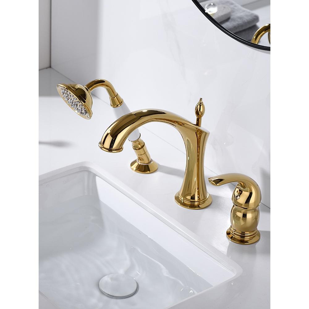 Marvistelle Art-déco-2-in-1-Waschtischarmatur- und Handbrausen-Set mit poliertem Gold-Finish