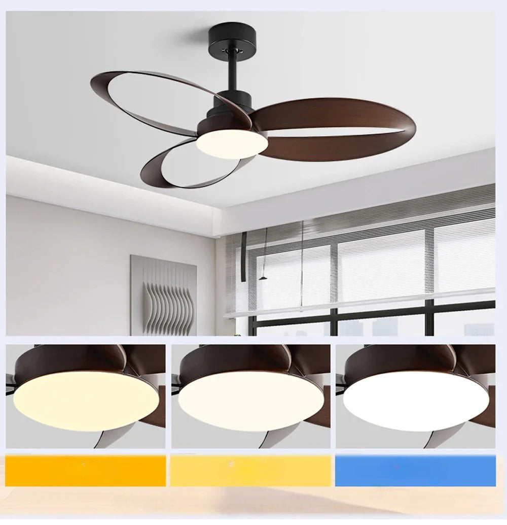 Moderner LED-Deckenventilator mit Holzflügeln