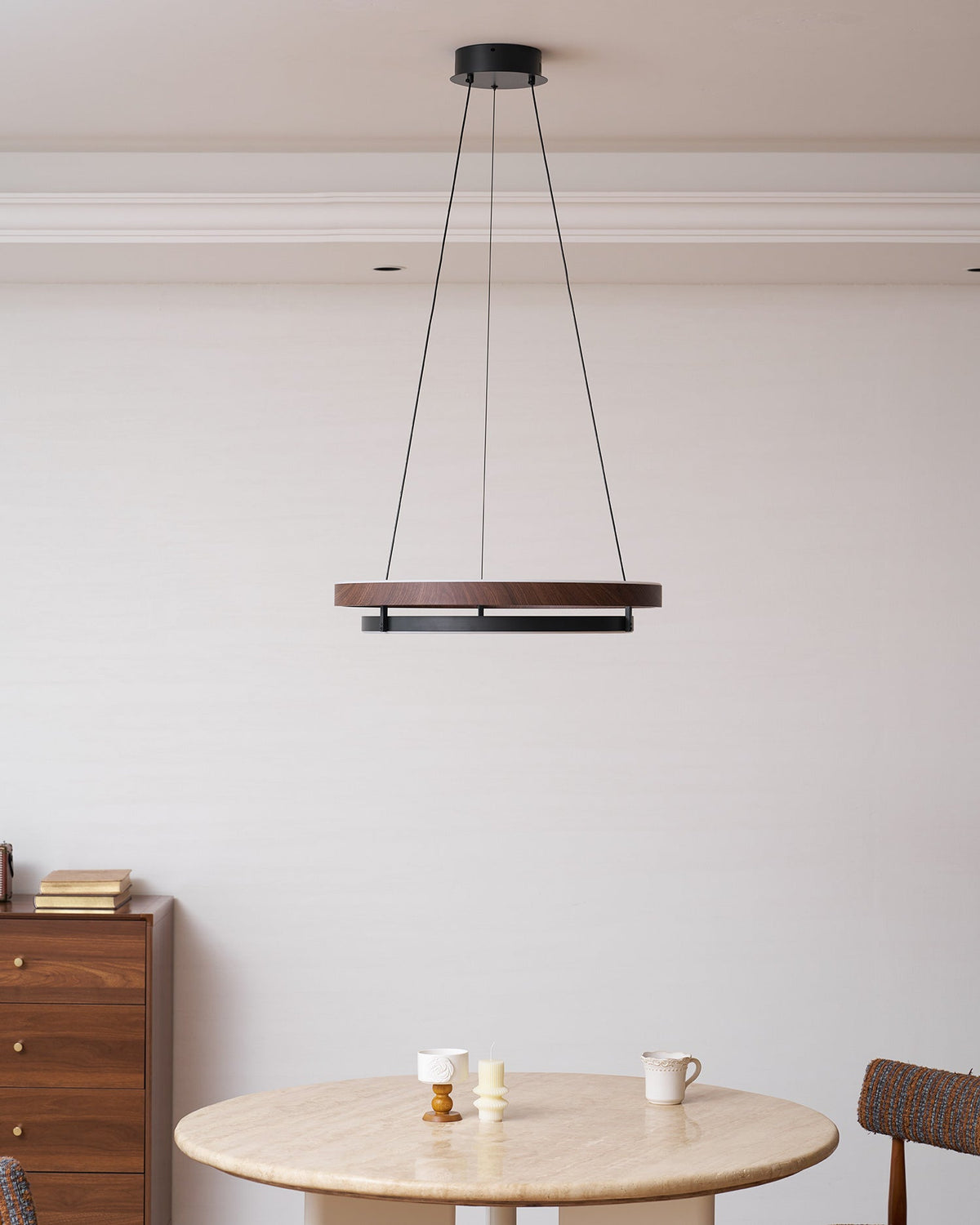Doppelring-Walnuss-LED-Kronleuchter