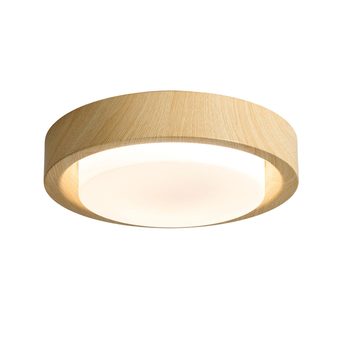 Runde Deckenleuchte aus Holz und Glas