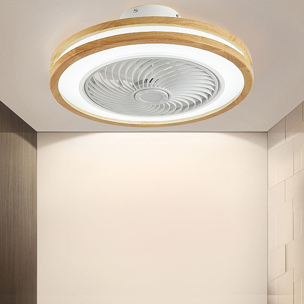 Moderner runder Deckenventilator mit Holz-LED-Licht