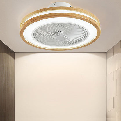 Moderner runder Deckenventilator mit Holz-LED-Licht