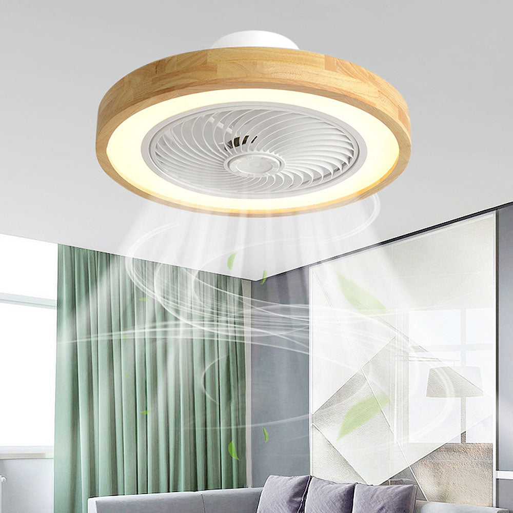 Moderner runder Deckenventilator mit Holz-LED-Licht