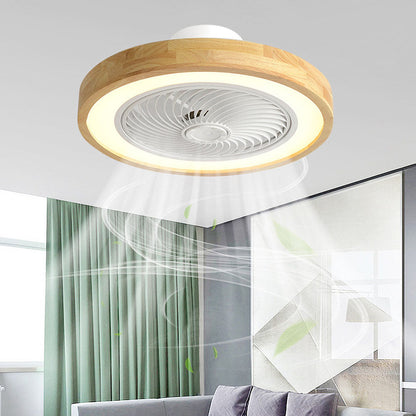 Moderner runder Deckenventilator mit Holz-LED-Licht