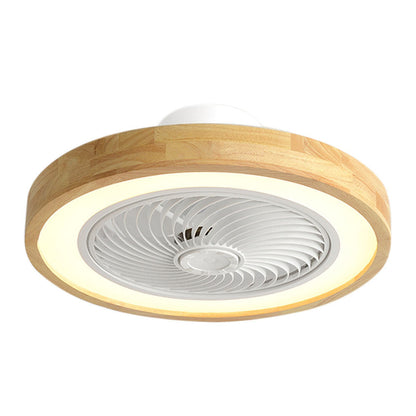 Moderner runder Deckenventilator mit Holz-LED-Licht