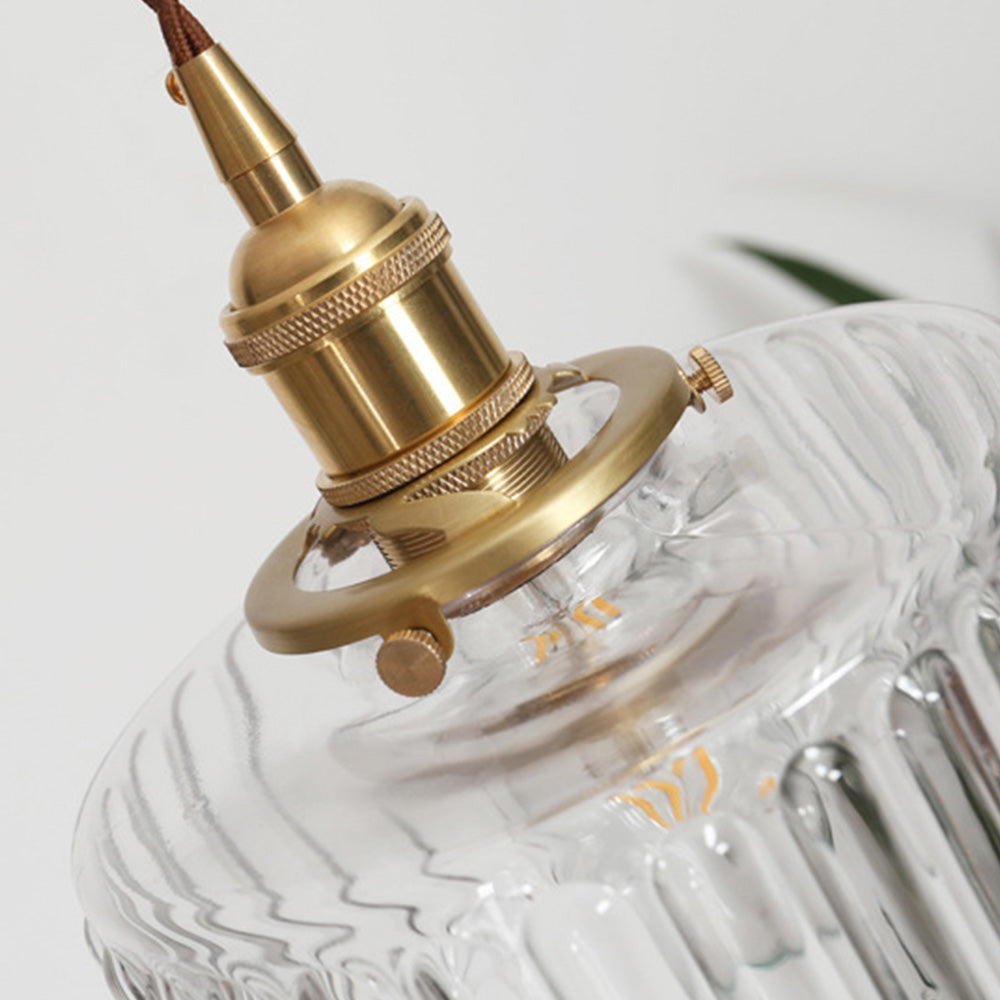 Zylindrische Hängelampe aus strukturiertem Glas