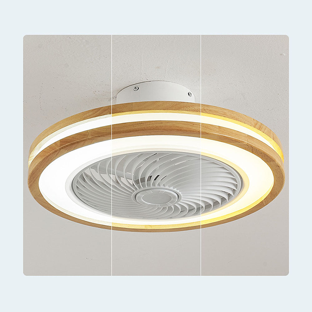 Moderner runder Deckenventilator mit Holz-LED-Licht