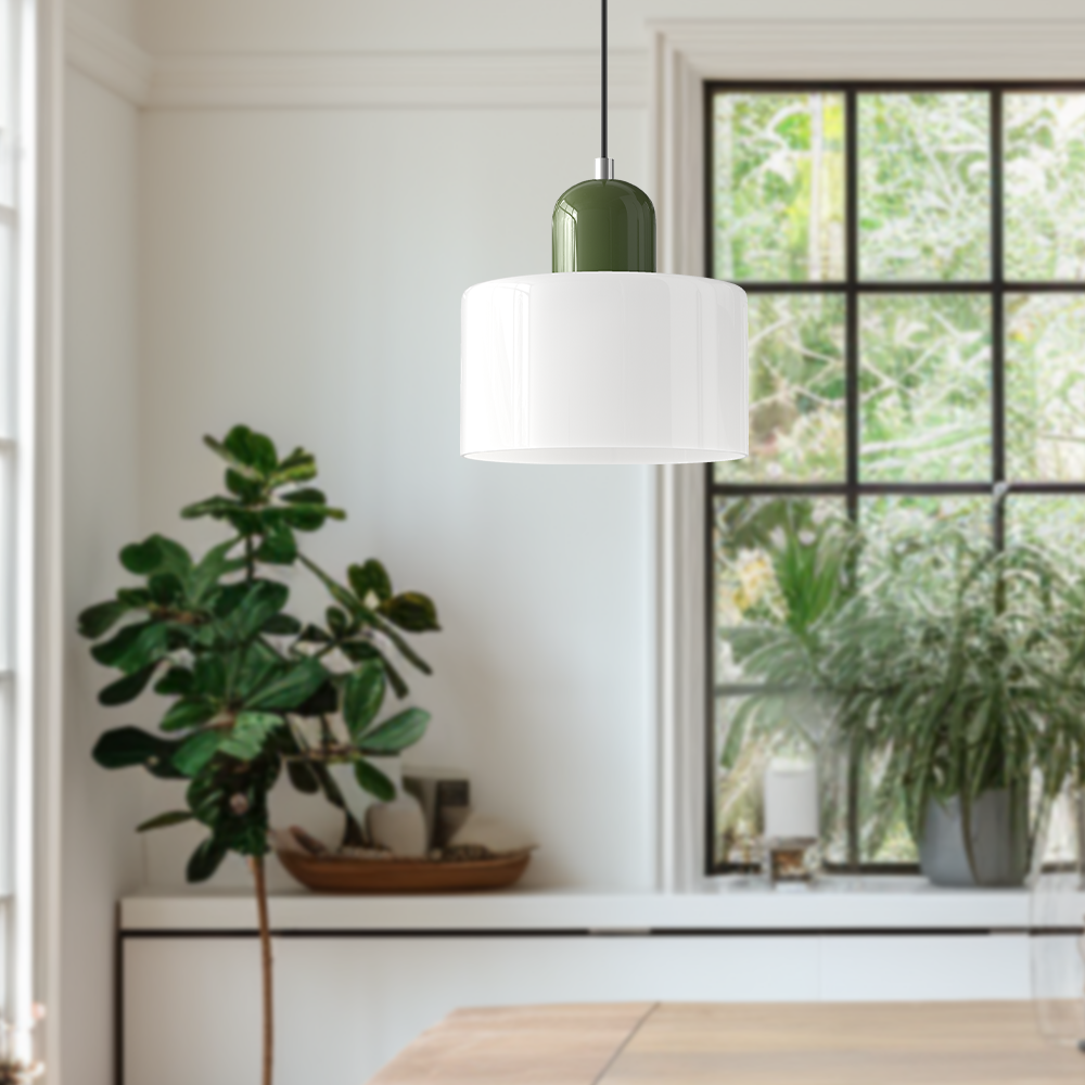 Kleine Glas-Hängeleuchte im Bauhaus-Stil