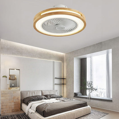 Moderner runder Deckenventilator mit Holz-LED-Licht