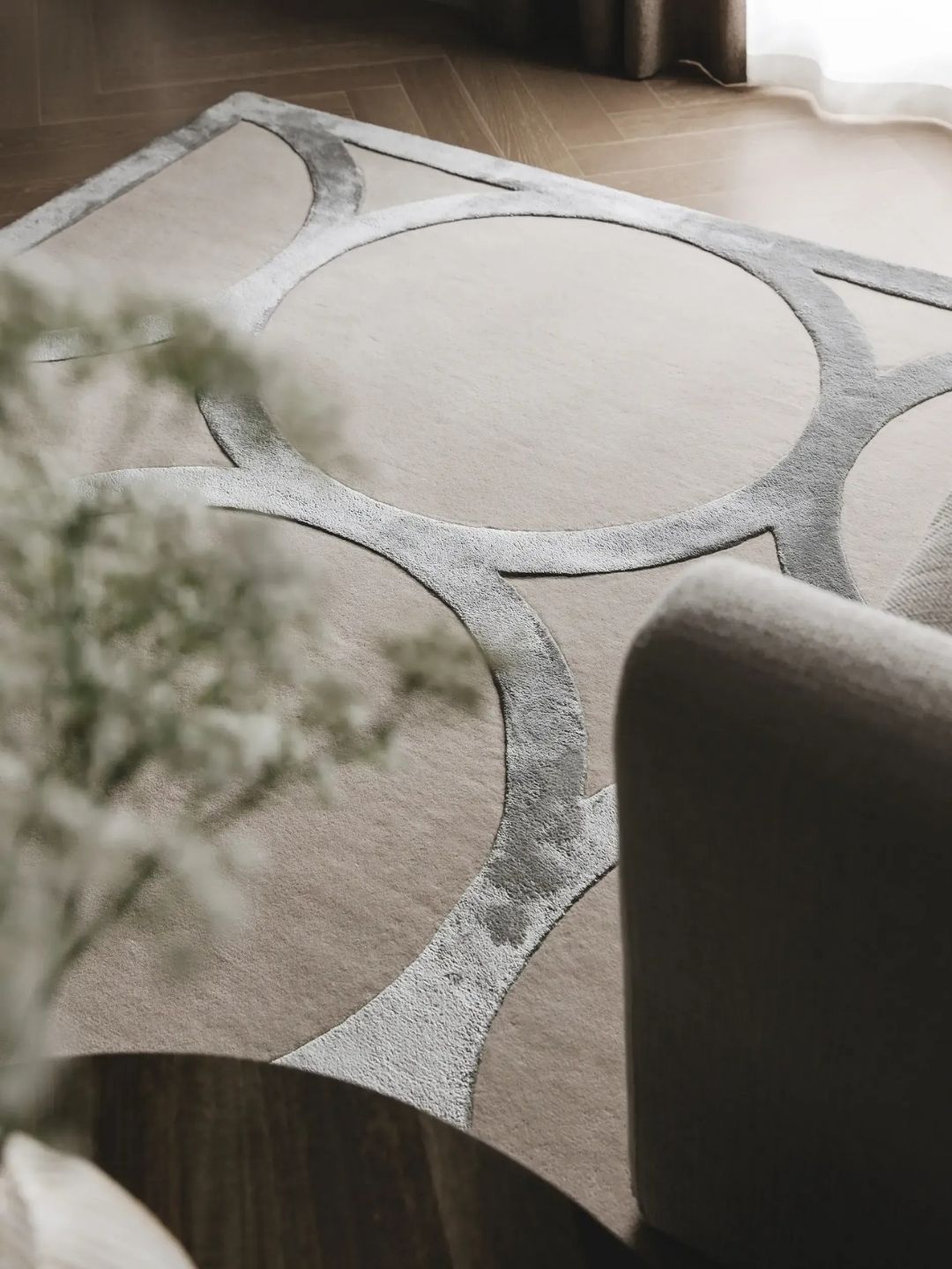 Moderner Wollteppich für Wohnzimmer in Creme