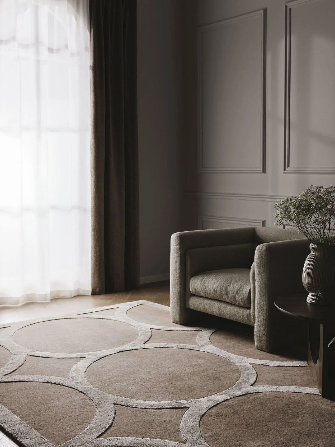 Moderner Wollteppich für Wohnzimmer in Creme