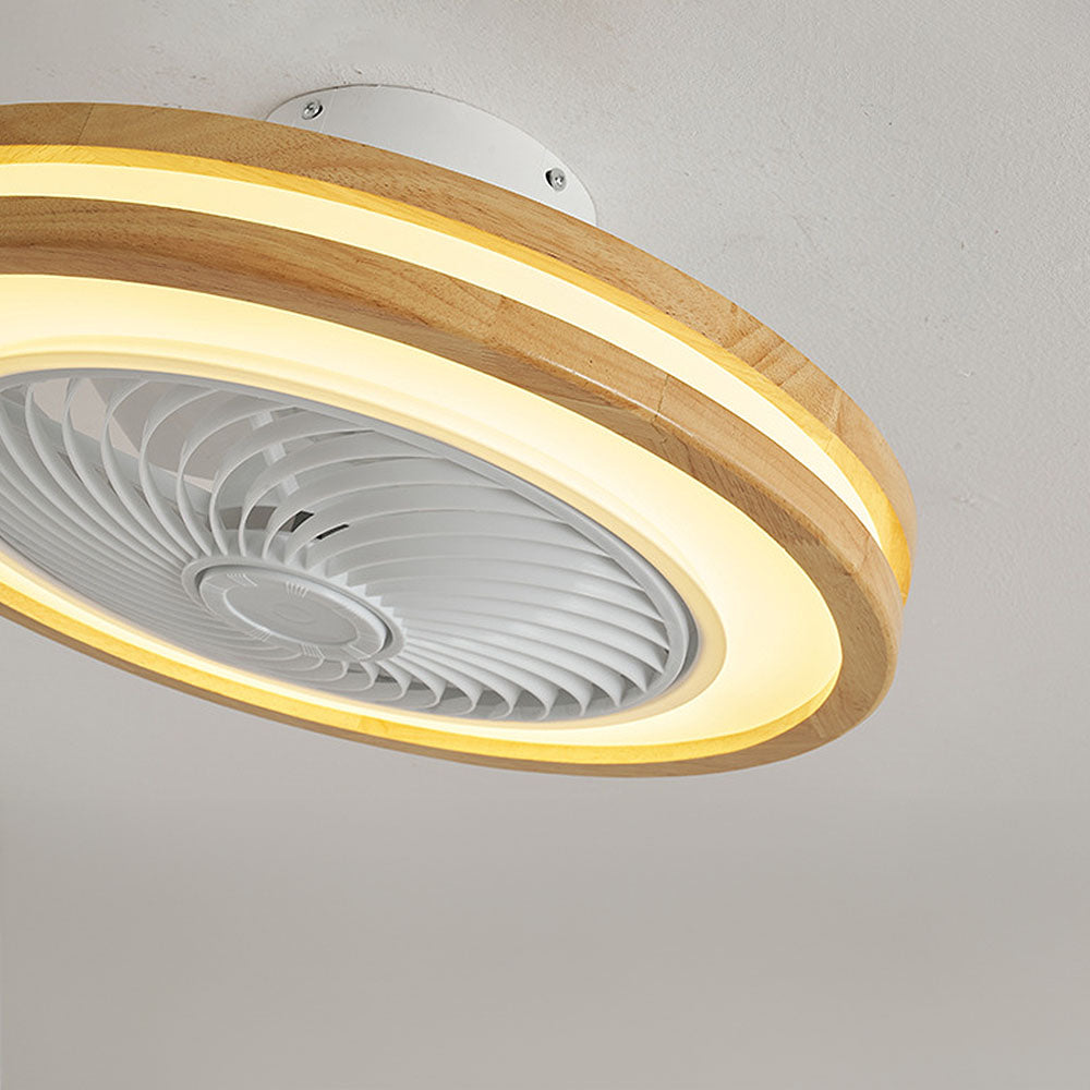 Moderner runder Deckenventilator mit Holz-LED-Licht