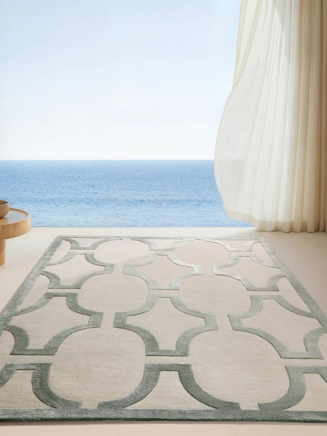 Cremefarbener Wollteppich Wohnzimmerdesign