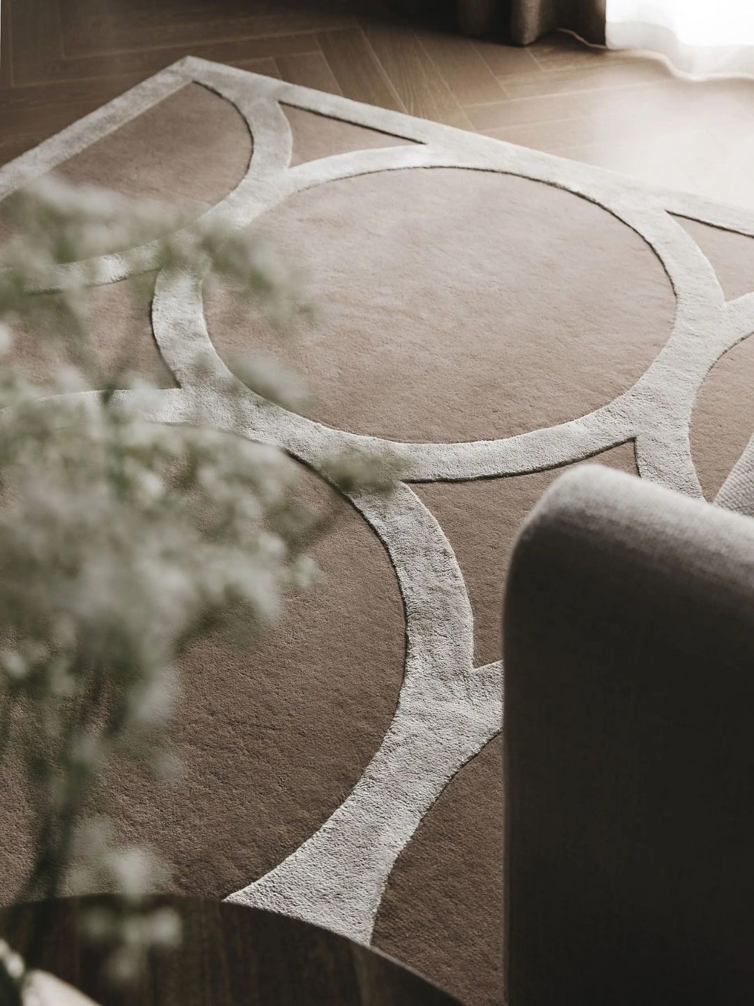 Moderner Wollteppich für Wohnzimmer in Creme