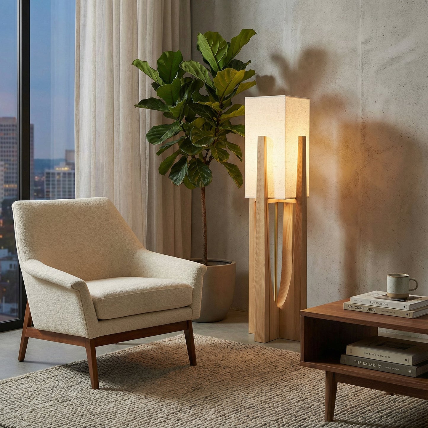 Minimalistische Stehlampe aus Holz