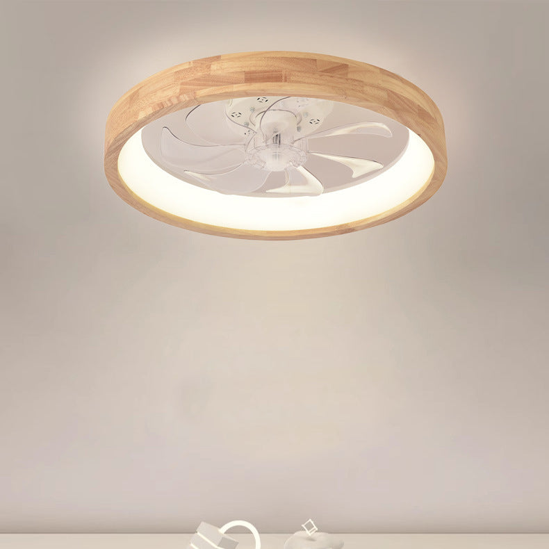 Japanischer Holz-Deckenventilator mit Licht bündig montiert