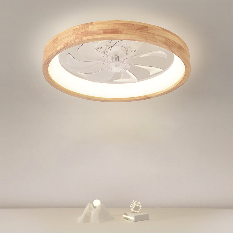 Japanischer Holz-Deckenventilator mit Licht bündig montiert