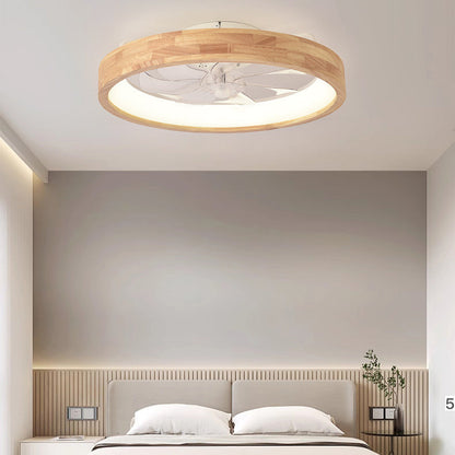 Japanischer Holz-Deckenventilator mit Licht bündig montiert