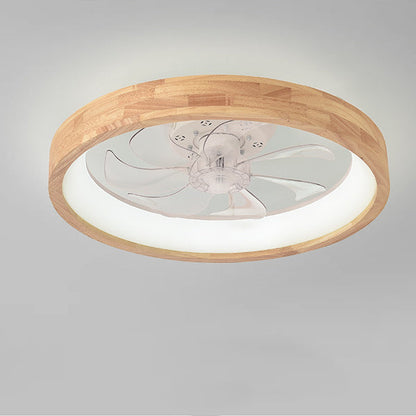 Japanischer Holz-Deckenventilator mit Licht bündig montiert