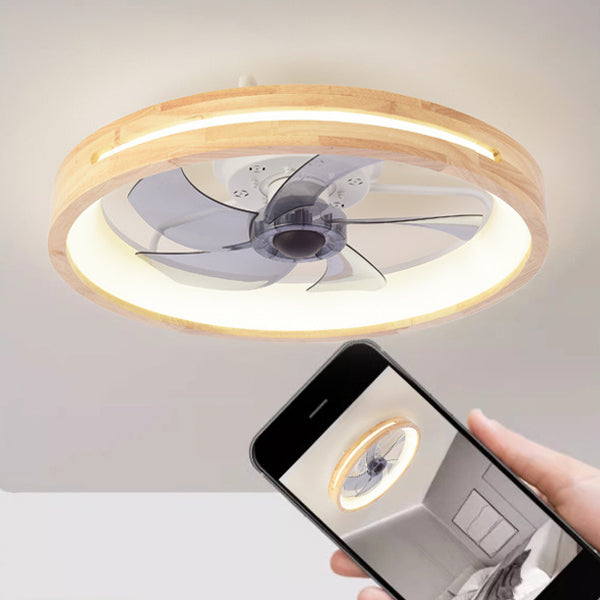 Japanischer Holz-Deckenventilator mit Licht bündig montiert