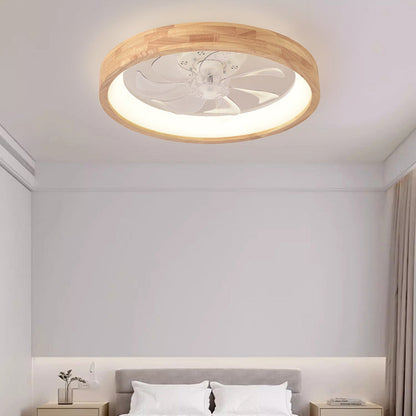 Japanischer Holz-Deckenventilator mit Licht bündig montiert