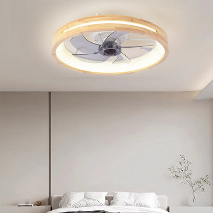 Japanischer Holz-Deckenventilator mit Licht bündig montiert