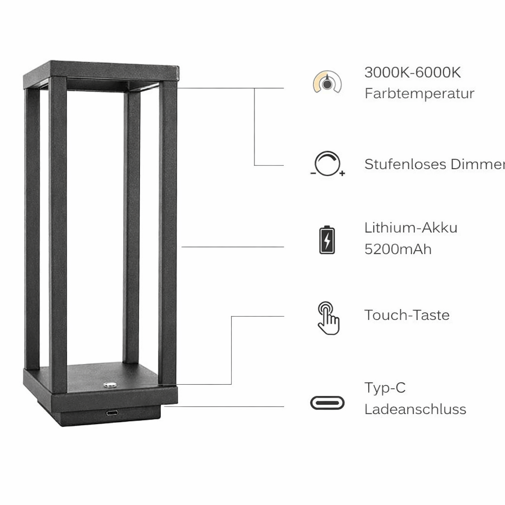 Kabellose LED-Tischlampe mit Touch-Steuerung