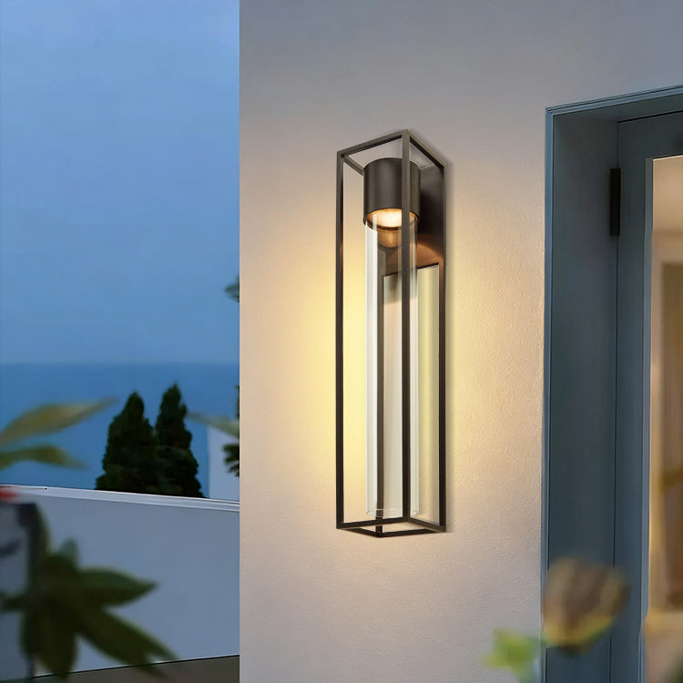 Quadratische schwarze Outdoor-LED-Wandleuchte in Sandoptik