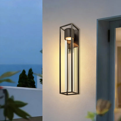 Quadratische schwarze Outdoor-LED-Wandleuchte in Sandoptik