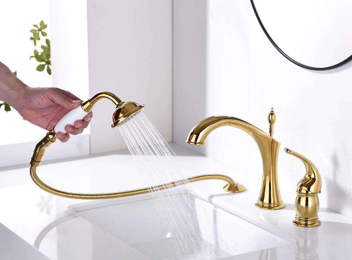 Marvistelle Art-déco-2-in-1-Waschtischarmatur- und Handbrausen-Set mit poliertem Gold-Finish