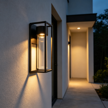 Quadratische schwarze Outdoor-LED-Wandleuchte in Sandoptik