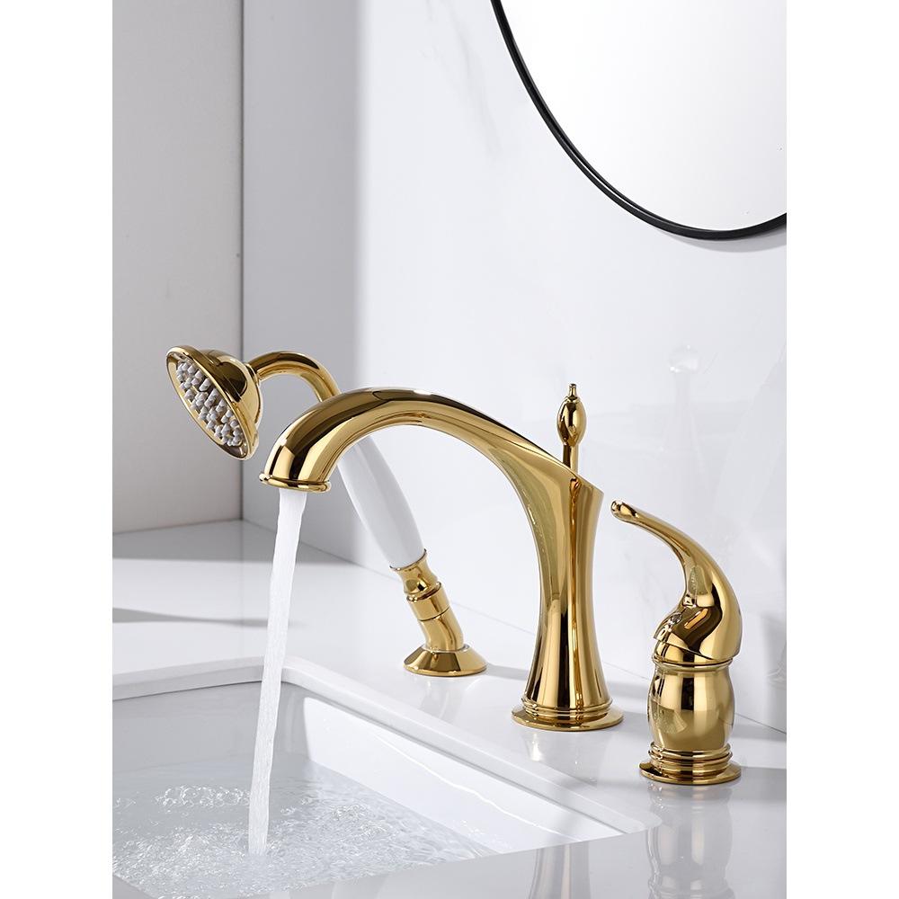 Marvistelle Art-déco-2-in-1-Waschtischarmatur- und Handbrausen-Set mit poliertem Gold-Finish