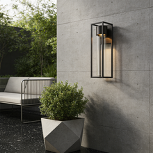 Quadratische schwarze Outdoor-LED-Wandleuchte in Sandoptik