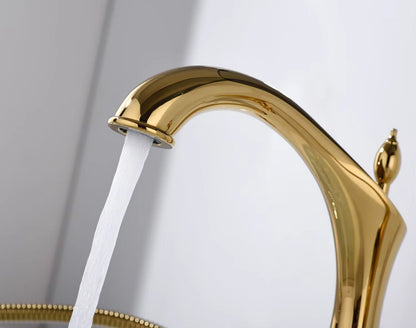 Marvistelle Art-déco-2-in-1-Waschtischarmatur- und Handbrausen-Set mit poliertem Gold-Finish