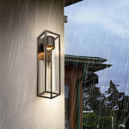 Quadratische schwarze Outdoor-LED-Wandleuchte in Sandoptik