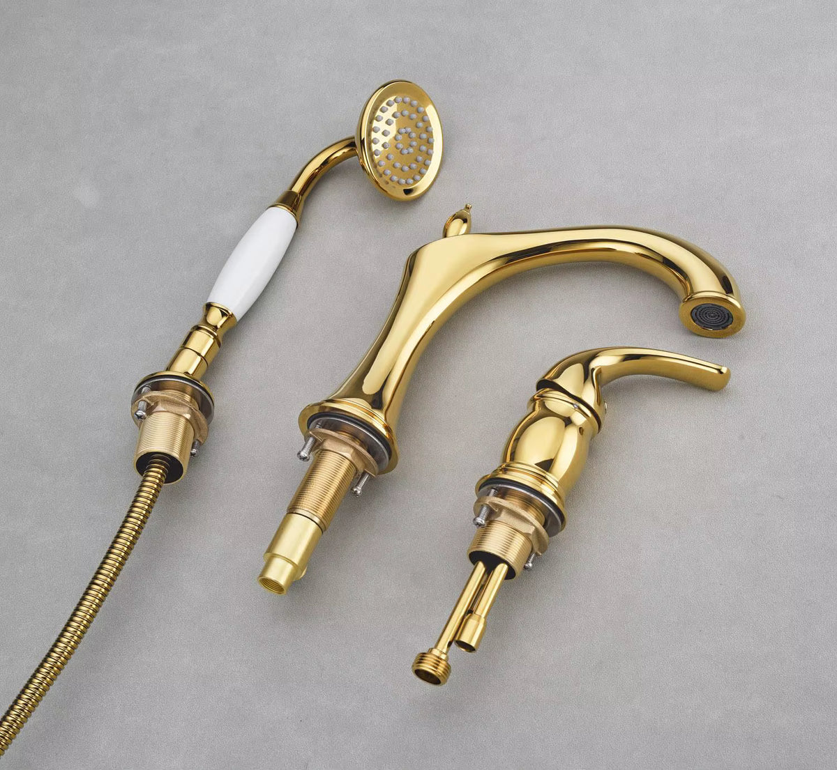 Marvistelle Art-déco-2-in-1-Waschtischarmatur- und Handbrausen-Set mit poliertem Gold-Finish