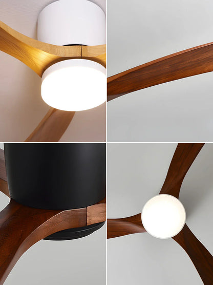 Moderner Deckenventilator mit Holzpropeller und Licht