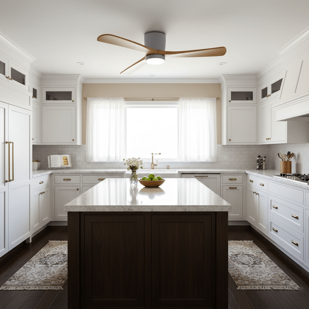 Moderner Deckenventilator aus Holz mit LED-Beleuchtung