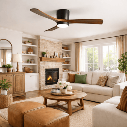 Moderner Deckenventilator aus Holz mit LED-Beleuchtung