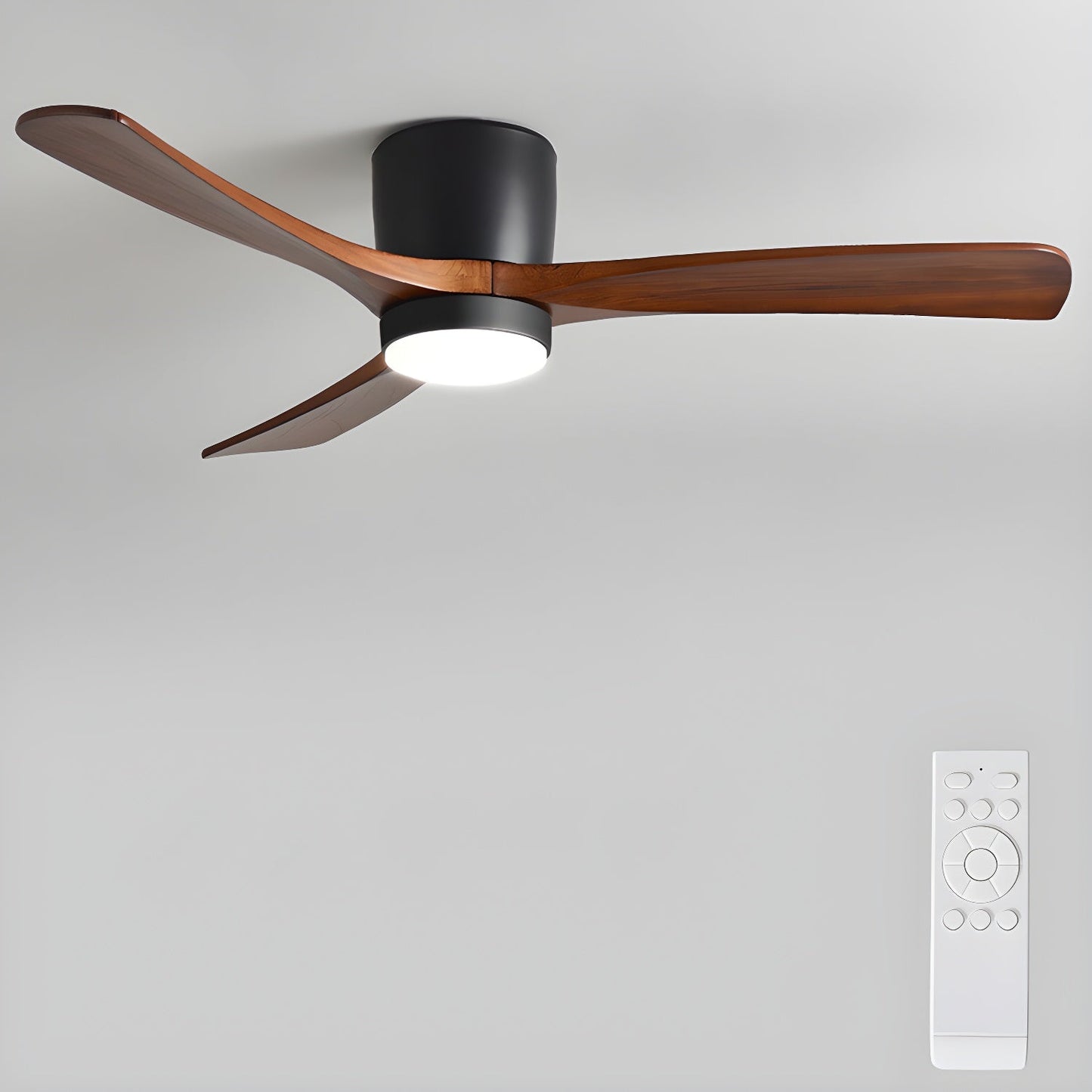 Moderner Deckenventilator aus Holz mit LED-Beleuchtung