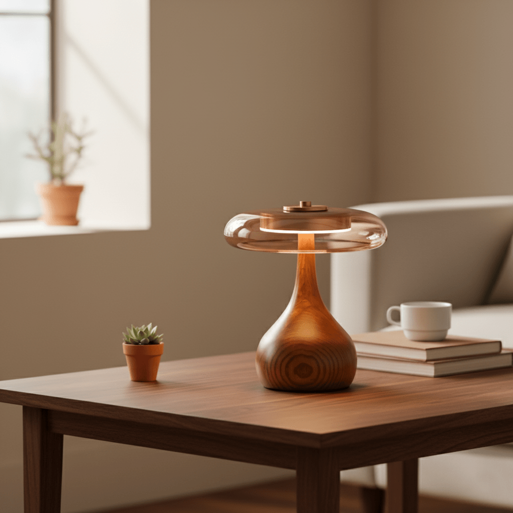 Quilven Walnussholz-Tischlampe im Mid-Century-Stil
