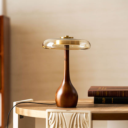 Quilven Walnussholz-Tischlampe im Mid-Century-Stil