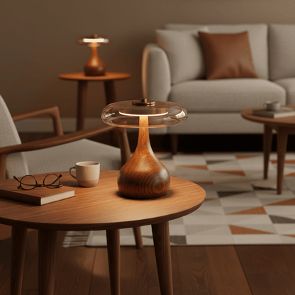 Quilven Walnussholz-Tischlampe im Mid-Century-Stil