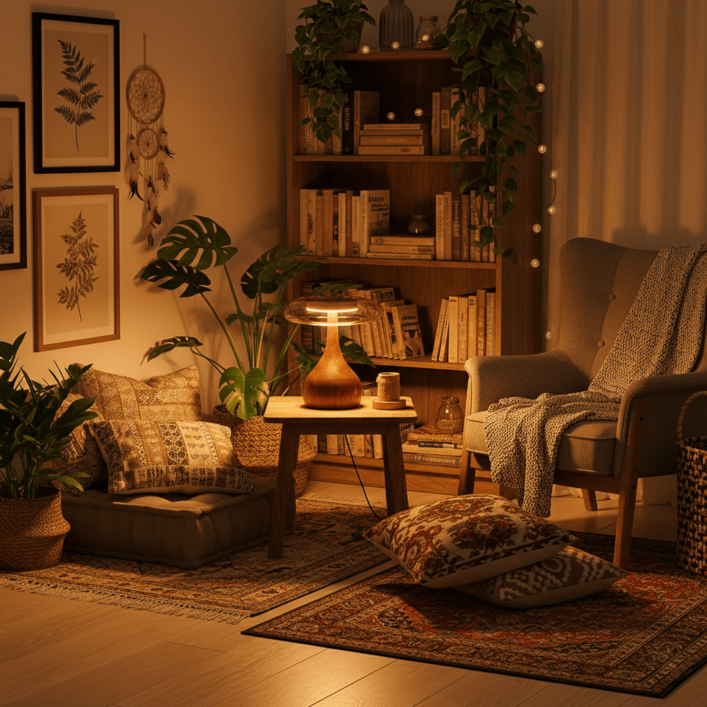 Quilven Walnussholz-Tischlampe im Mid-Century-Stil