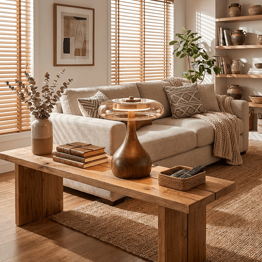 Quilven Walnussholz-Tischlampe im Mid-Century-Stil