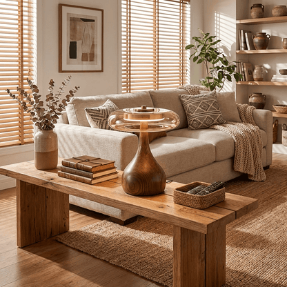 Quilven Walnussholz-Tischlampe im Mid-Century-Stil