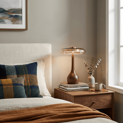 Quilven Walnussholz-Tischlampe im Mid-Century-Stil