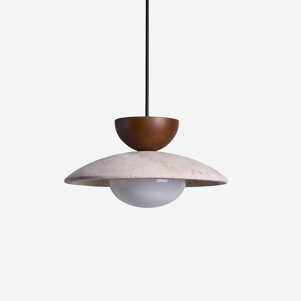 Moderne Pendelleuchte aus Travertin und Glas
