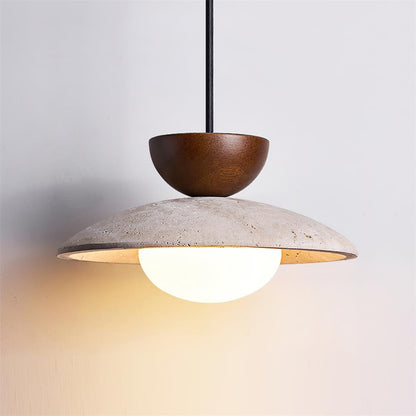 Moderne Pendelleuchte aus Travertin und Glas
