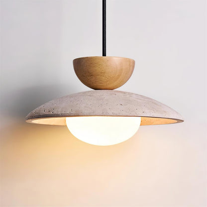 Moderne Pendelleuchte aus Travertin und Glas